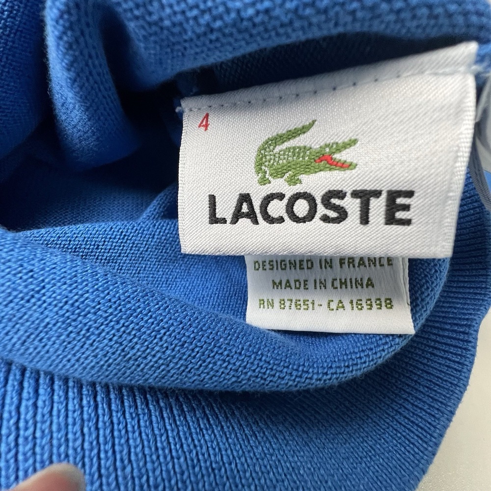 Lacoste Sweater Men's Size 4 (Medium) Blue Cotton V Neck Crocodile Logo Pullover - Picture 5 of 13